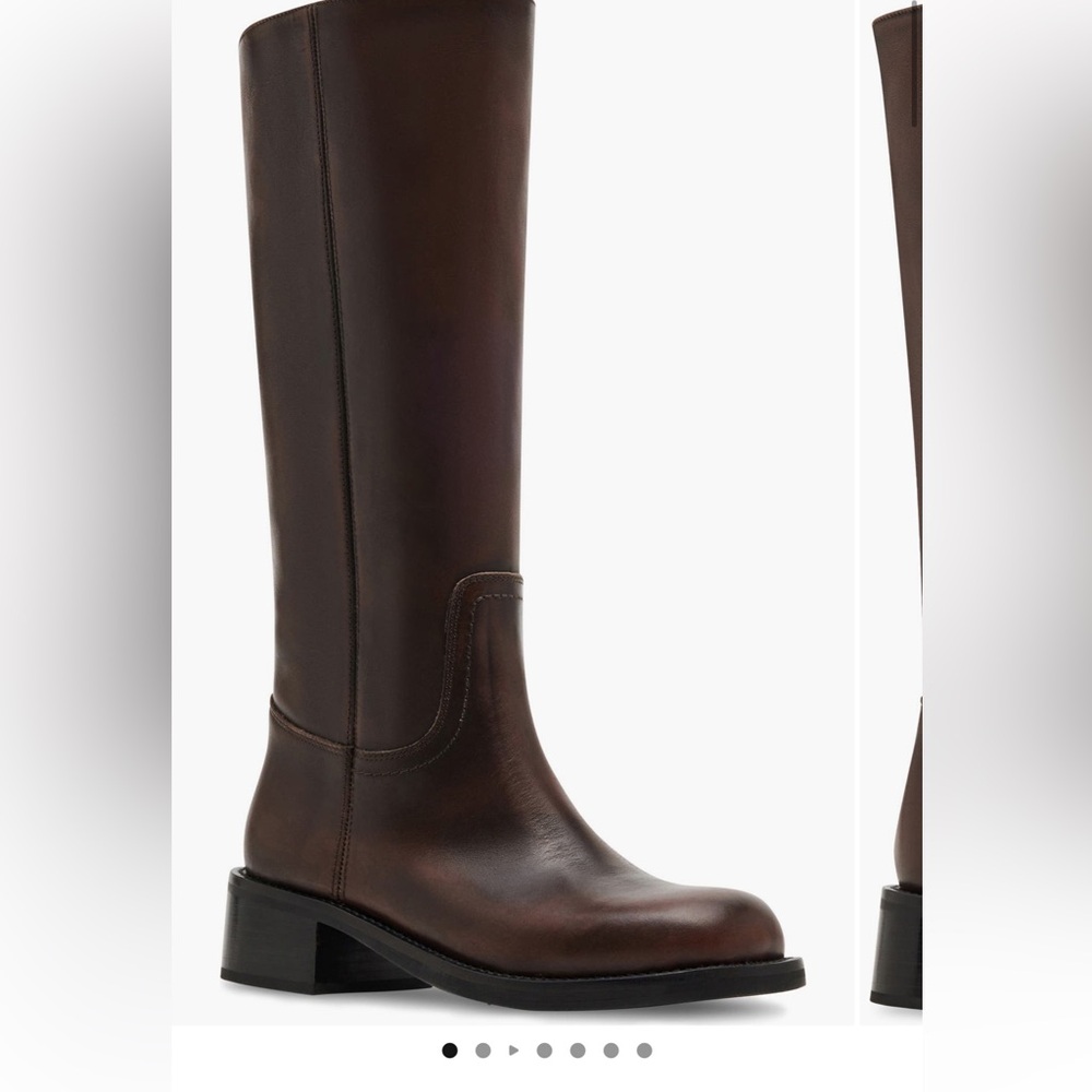 NEW Steve Madden Riggs Banana Boots Leather Knee High Moto Brown Distressed - Picture 2 of 9